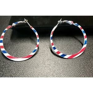 Vintage Hoop Pierced Earrings Patriotic Holiday Jewelry 1.5" Red White Blue